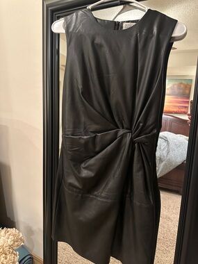 Molly Bracken Black Faux Leather Twist-Waist Dress